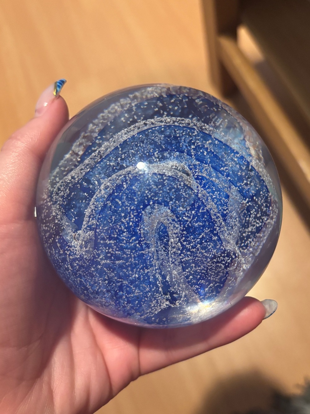 Blue Glass Paperweight Decorative Sphere - Home Art